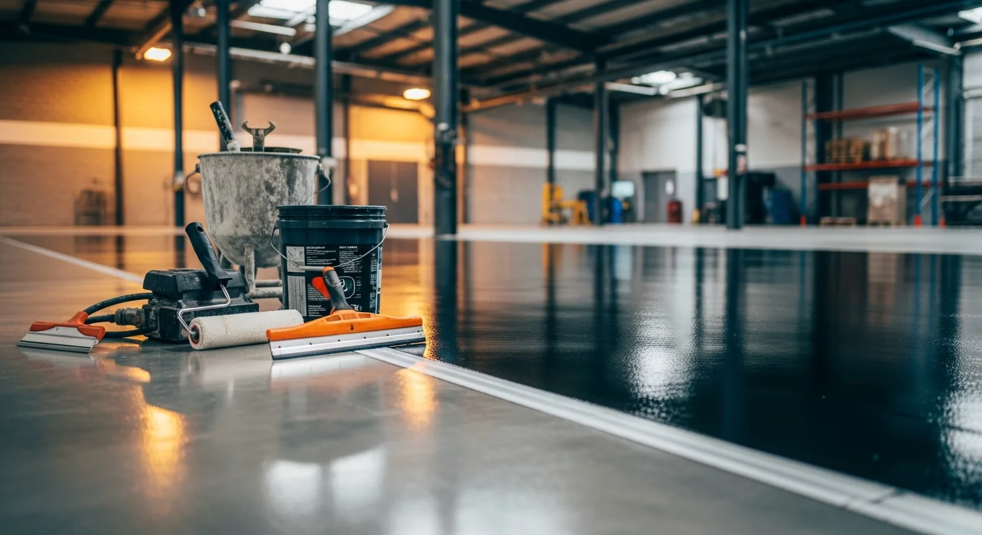 Industrial warehouse floor with protective polyurea coating