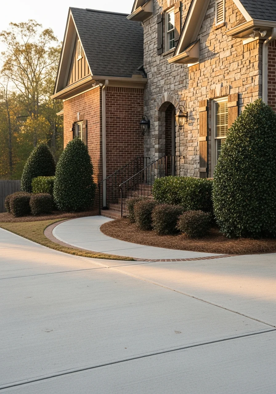 Close-up of a Pelham home's front entrance with attractive landscaping and well-maintained exterior.